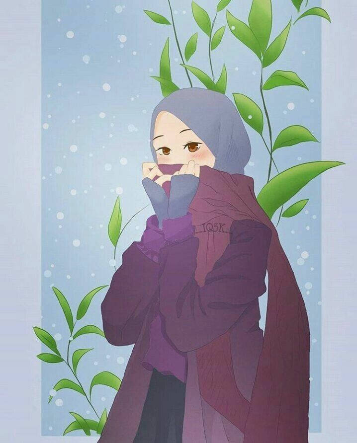 Hijab Cartoon Shy Girl Wallpaper