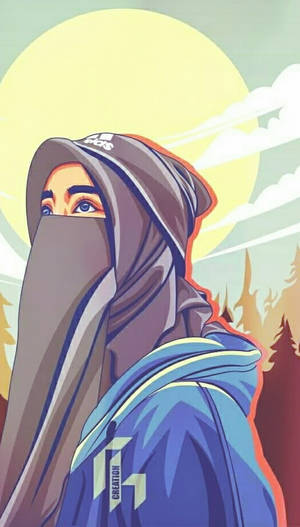 Cartoon Hijab Girl Sun Wallpaper